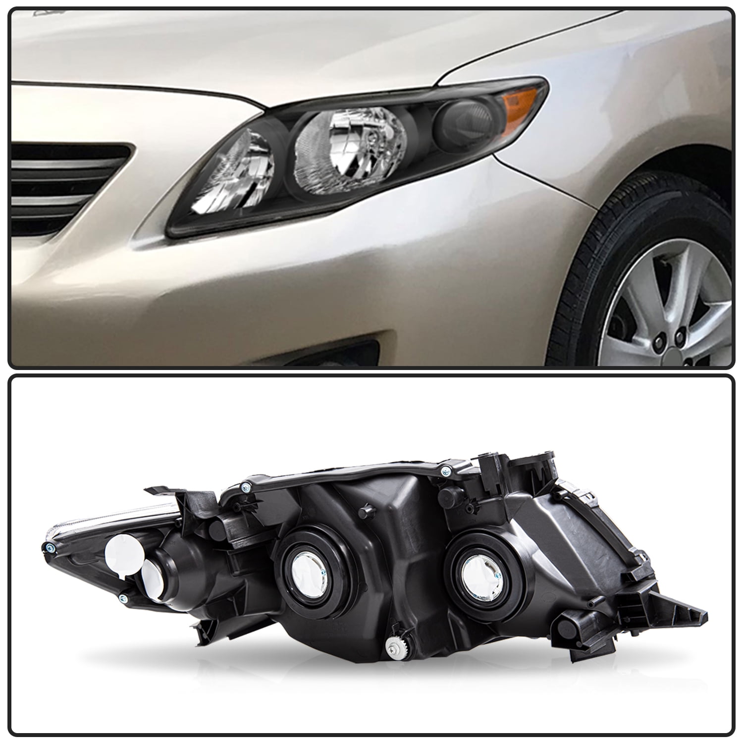 For 2009-2010 Toyota Corolla S CE LE XLE XRS Black Headlights Assembly Headlamps
