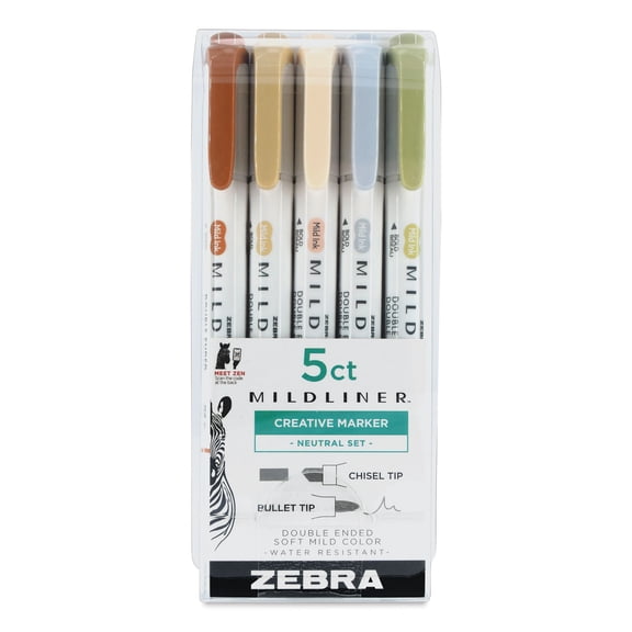 Zebra Pen Mildliner Double Ended Highlighter, Broad and Fine Point Tips, Assorted Neutral Vintage Ink Colors, 5-Pack, (78605)