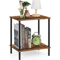 Small End Table 2 Tier Wood Metal Rustic Side Table Living Room with Storage Shelf Narrow Bedside Table for Small Spaces Bedroom Office, Brown