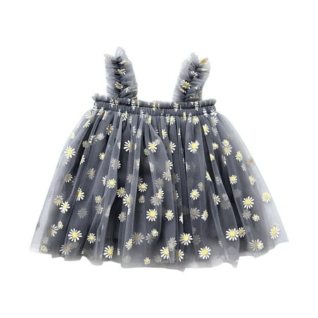 

Odeerbi Girls Princess Dress Infant Girls Clothes Party Tulle Tutu Dress Summer Lovely Sweet Dress Strap Sleeveless Embroidered Flowers Printed Lace Sundress Gray 1 Years