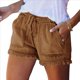 thumbnail image 3 of Pantalones Cortos Vaqueros Elásticos de Cintura Media para Mujer, de Verano, Informales, con Bolsillos. Caqui L, 3 of 10