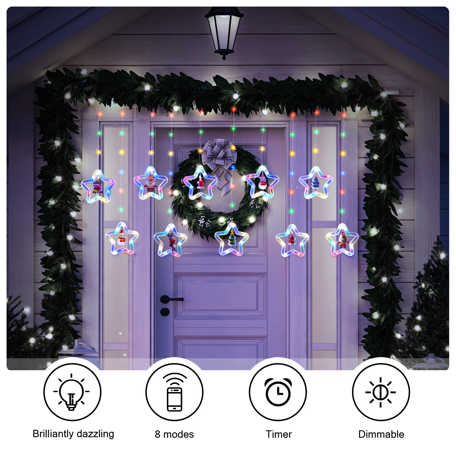 Willed Christmas Curtain Lights with Star Rings and Ornaments photo 7