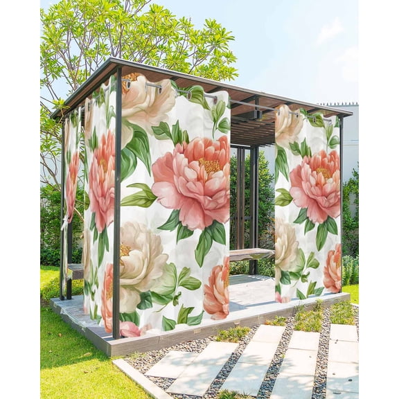 nqOlkjepod Outdoor Curtains for Patio Waterproof, Pink White Peony Outdoor Privacy Panels Grommet, Pastoral Spring Botanical Flowers Blackout Outside Curtains for Porch/Cabana 54"x95", 1 Panel