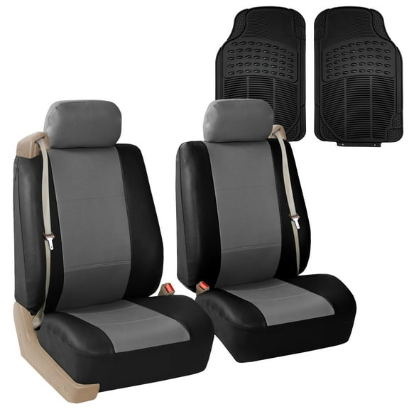 FH Group Integrated Seatbelt Seat Covers for Sedan, SUV, Van, Truck, Two Front Buckets with Front Floor Mats, Black Gray