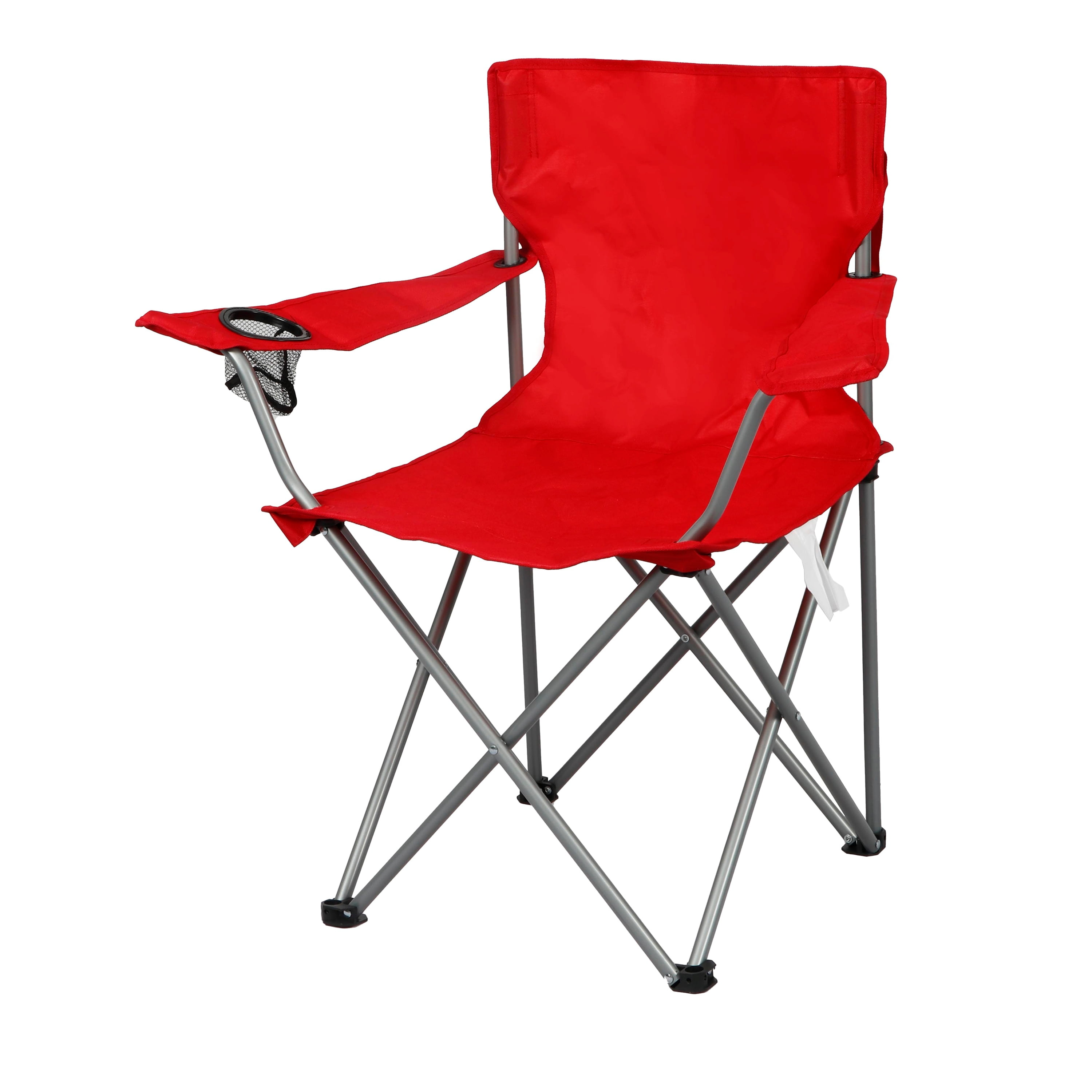 Ozark Trail Quad Folding Camp Chair with Cup Holder, Bright Red