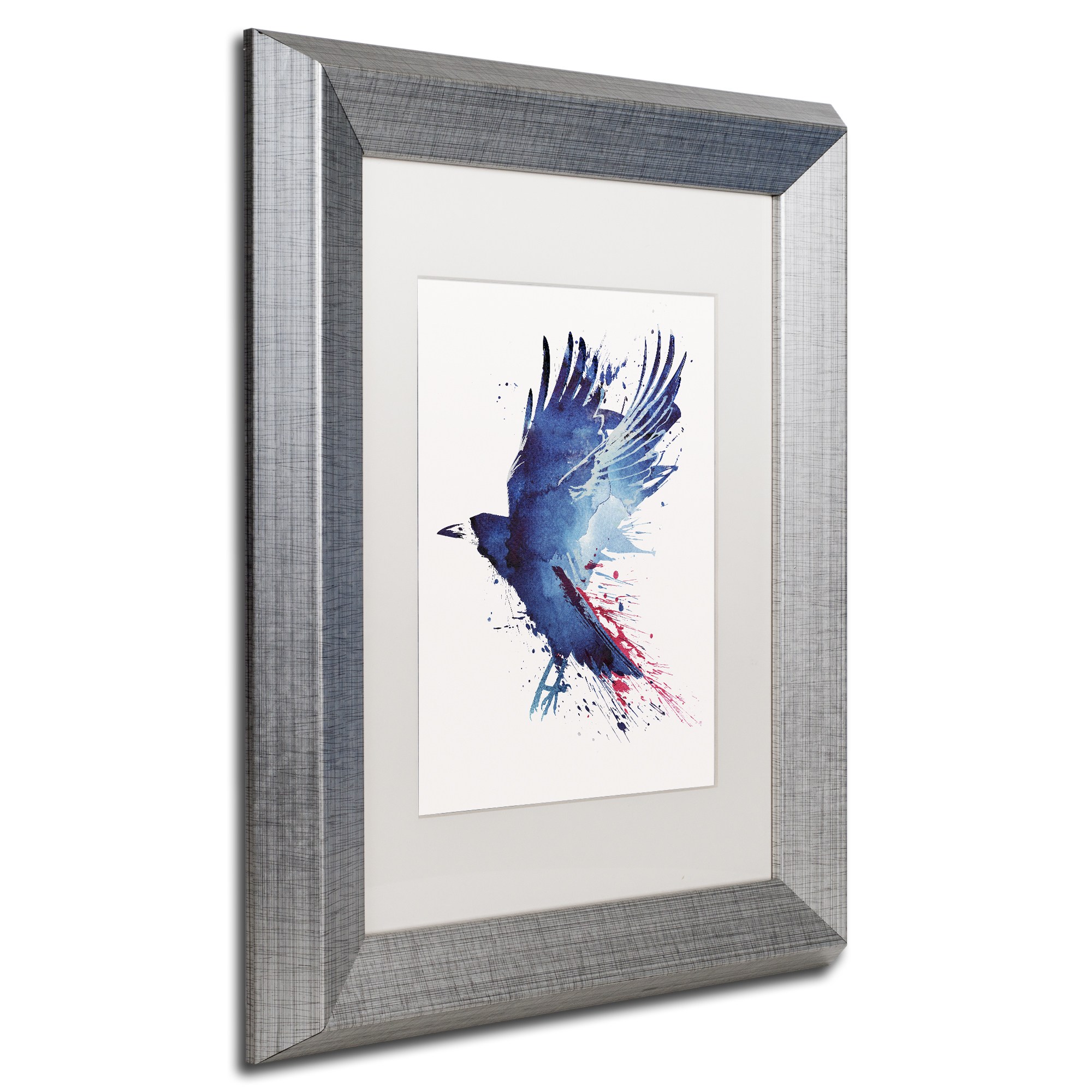 Trademark Fine Art 'Bloody Crow' Canvas Art by Robert Farkas, White Matte, Silver Frame