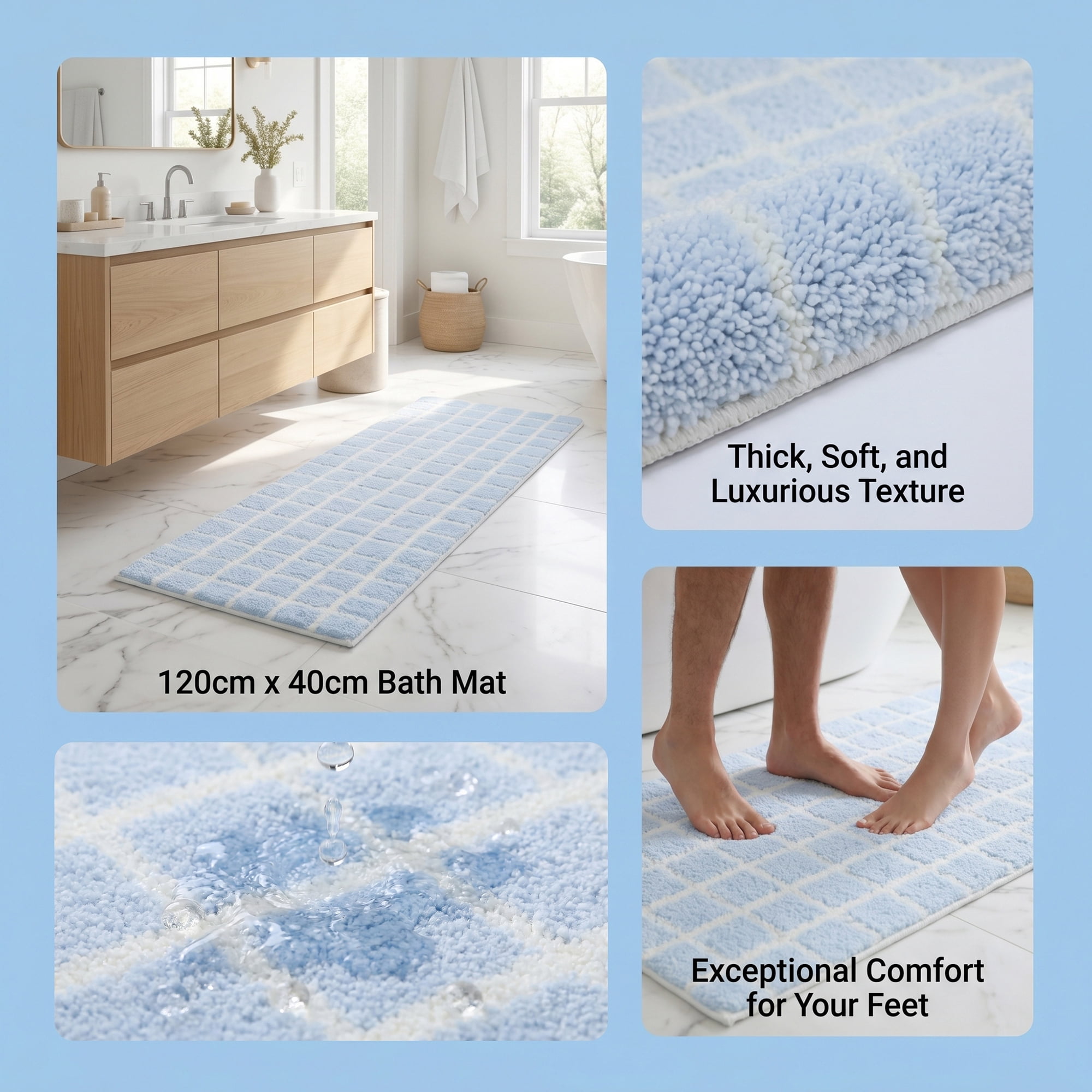 Unique Bargains Geometric Runner Rug Shaggy Bedside Non-Slip Hallway Carpet Blue Plaid