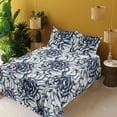 thumbnail image 2 of Ambesonne Abstract Floral Fitted & Flat Sheet with Shams 4 Pcs Set, Blooming Fun Blooms, Full, Indigo and Multicolor, 2 of 5