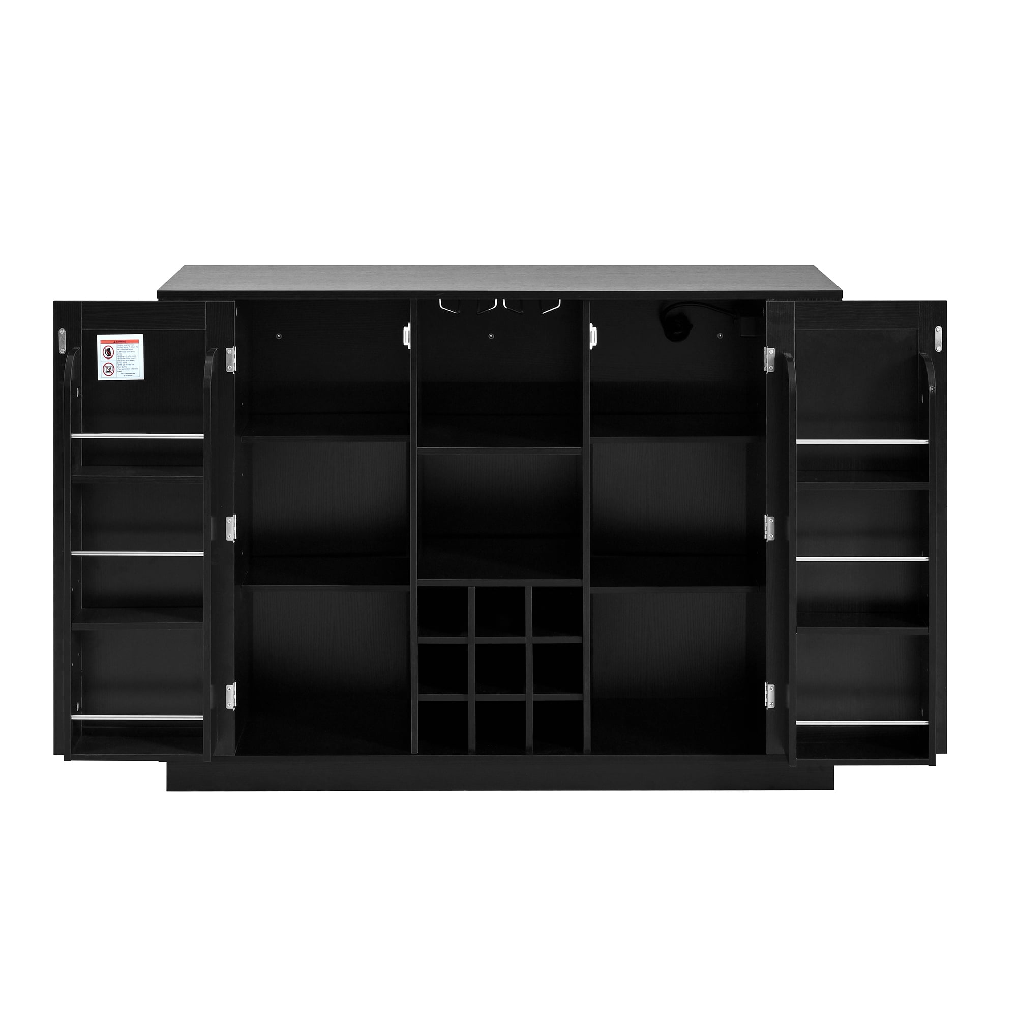 Euroco 47.2" Kitchen Island with Power Outlet, Wine Bar Cabinet with Side Shelves,Drop Leaf, Bottle Rack & Glass Holder, Coffee Bar Cabinet,Buffet Sideboard with Storage for Living Room,Black