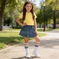 thumbnail image 4 of Cethrio Girls Cotton Outfit Sets, Short Sleeve 3 Piece Summer T-shirts Skirts and Socks Set Yellow Size 9-10 T, 4 of 7