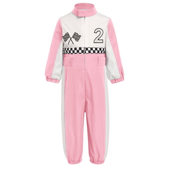 IDOPIP Toddler Baby 1st 2nd Birthday Outfit for Boy Girl One Piece Jumpsuit Cake Smash Party Photo Shoot Race Car Driver Long Sleeve Romper Racer Kids Racing Suit 18-24 Months Pink