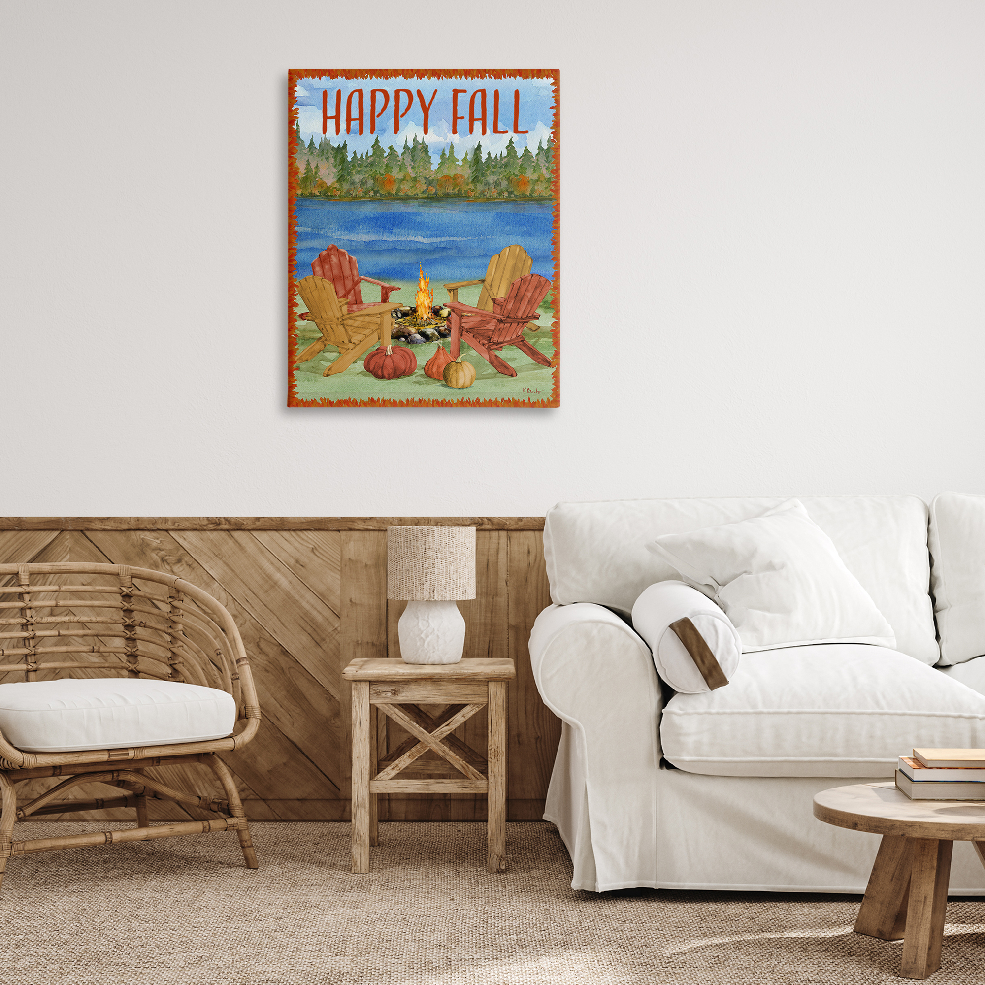 Stupell Industries Happy Fall Bonfire Holiday Painting Gallery Wrapped Canvas Art Print Wall Art, 30 x 40