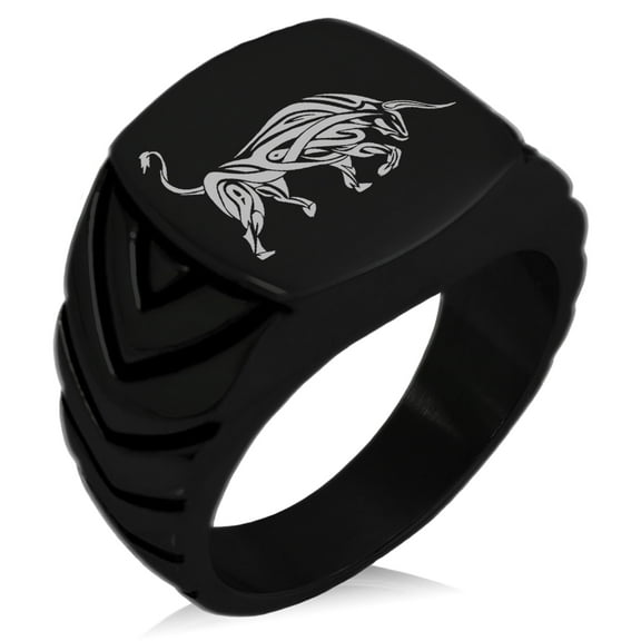 Stainless Steel Celtic Bull Rune Chevron Pattern Biker Style Polished Ring