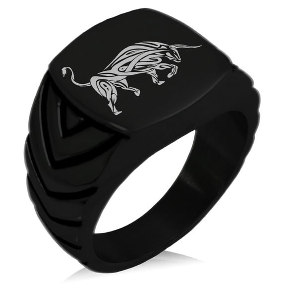 Stainless Steel Celtic Bull Rune Chevron Pattern Biker Style Polished Ring