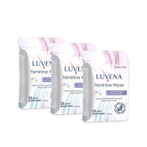 Luvena Feminine Wipes - Soft Wet Wipes for Women - Refresh & Resist Odor - Gynecologist Tested - Travel Friendly Cleansing Cloths - Cucumber Scented (25 Count, 3 Pack)