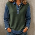 thumbnail image 2 of QATAINLAV Quarter Button Patchwork Shirts for Woman Long Sleeve Turn Down Collar Tops Going Out Travel Daily Wear, 2 of 10