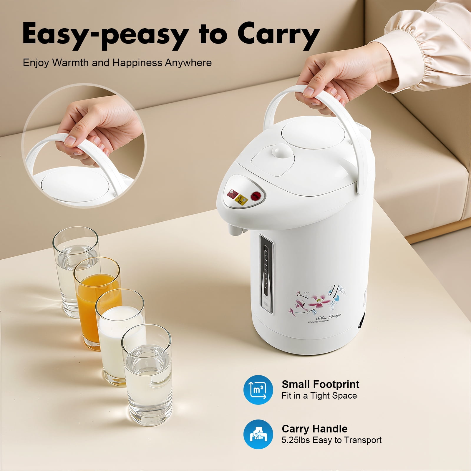 Miumaeov 3L Tabletop Electric Kettle with Triple Dispensing, 750W Fast Heating Hot Water Boiler, 304 Stainless Steel Pot for Home Office