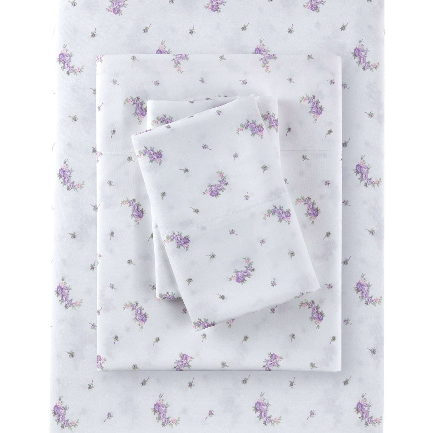 Simply Shabby Chic Lavender Calico Floral 4-Piece Soft Washed Microfiber Sheet Set, Queen