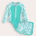 thumbnail image 4 of LIIPEE Girls Swimsuit Sets Casual Summer Fashion Graphic Printed Long Sleeve Crew Neck Zipper One-Piece Swimsuits Beach Shorts 2 Piece Set Kids Pool Rash Guard Cute Swimsuits,Green,5-6 Years, 4 of 8