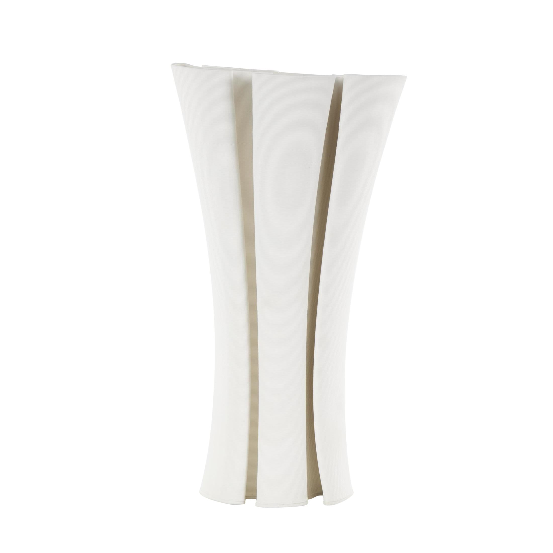 DecMode 15" Abstract Ribbed Dimensional Folded White Ceramic Vase with Curvy Rim