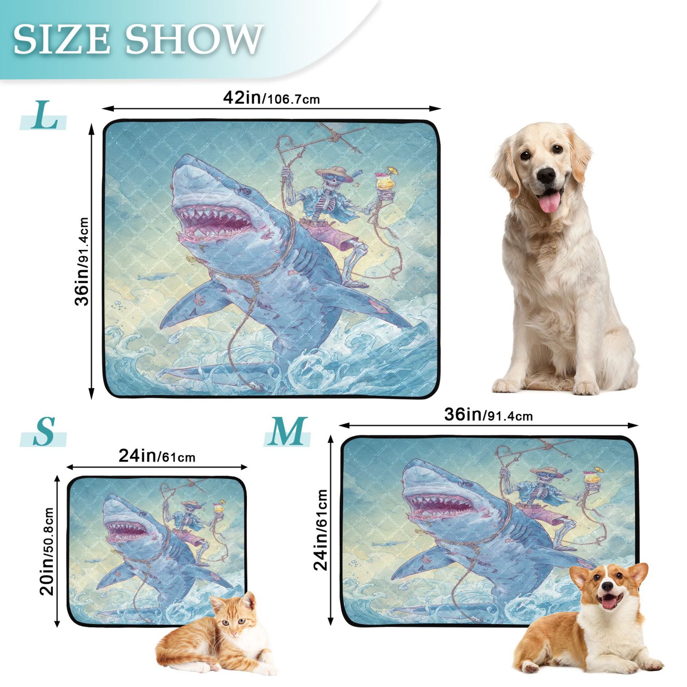 Qxltty Skull Shark Cat litter Pads Pet Set of 2 Diaper Mats Center Anti-leakage Layer Absorbent Soft and Comfortable