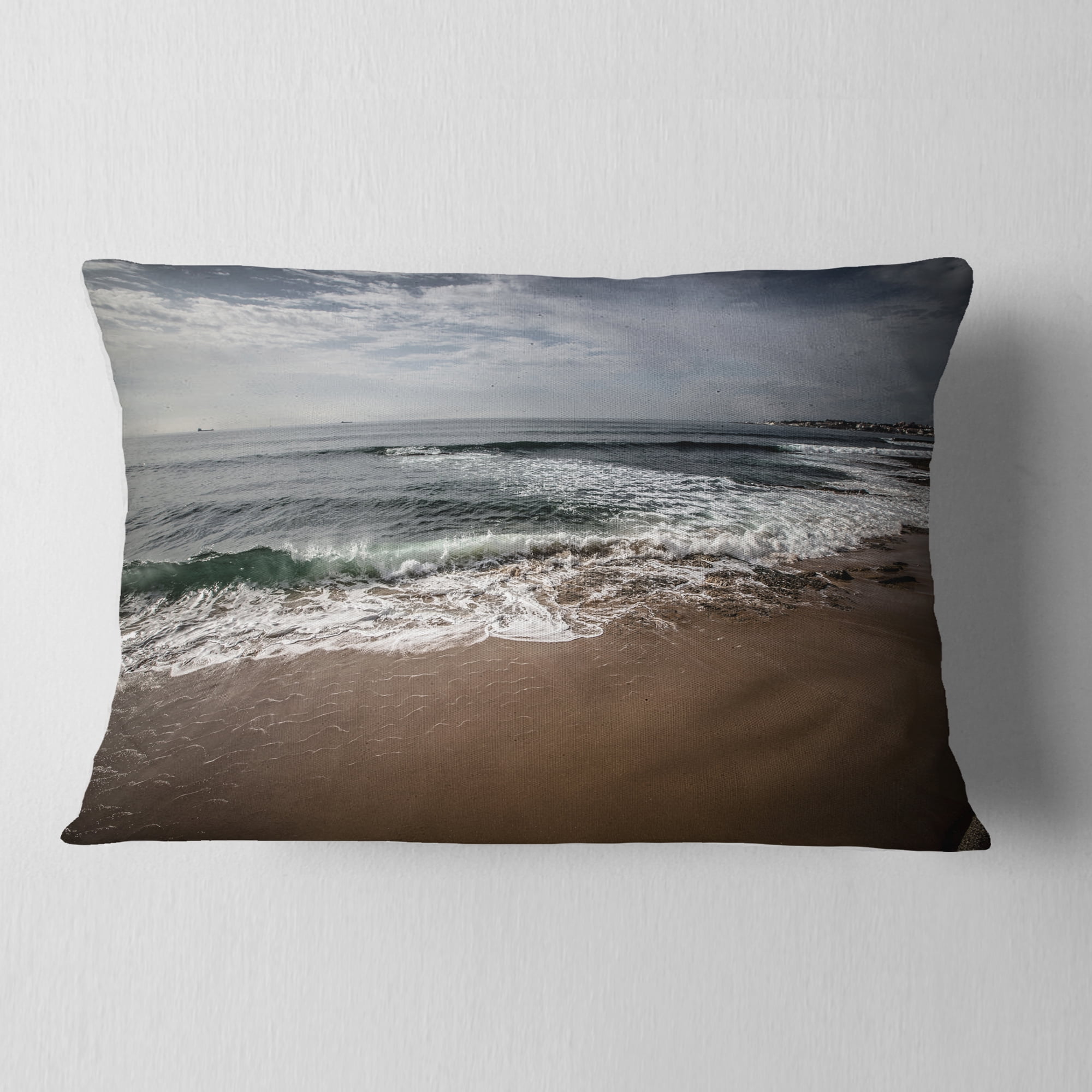 Designart Soft Waves of Sea on Sandy Beach - Seashore Throw Pillow - 12x20