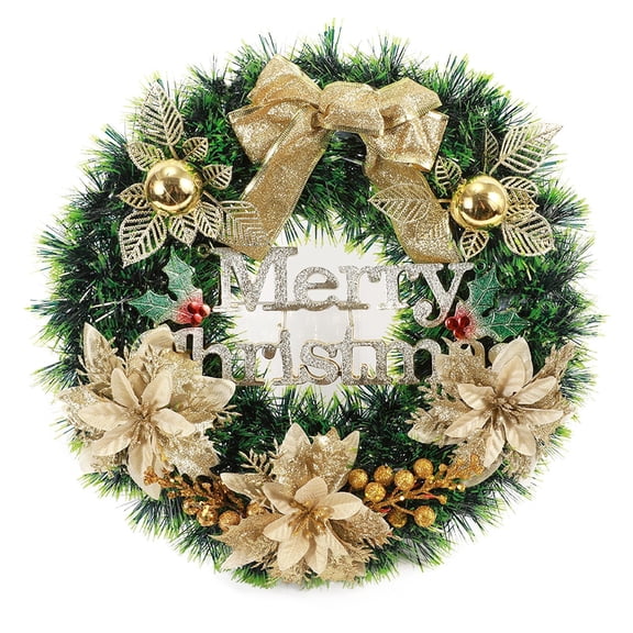 Hvmvliv 19.69in Large Flower Christmas Wreath for Front Door Artificial Xmas Wreath with Bow Wall Hanging Wreath Outdoor Christmas Decoration Gold