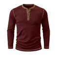 thumbnail image 6 of Henley Shirts for Men Ribbed Knit Long Sleeve Shirts Muscle Casual Loose Fit Color Block Trendy Fall Basic Top Lightweight Dressy Work Office Tees Business Pullovers, 6 of 6