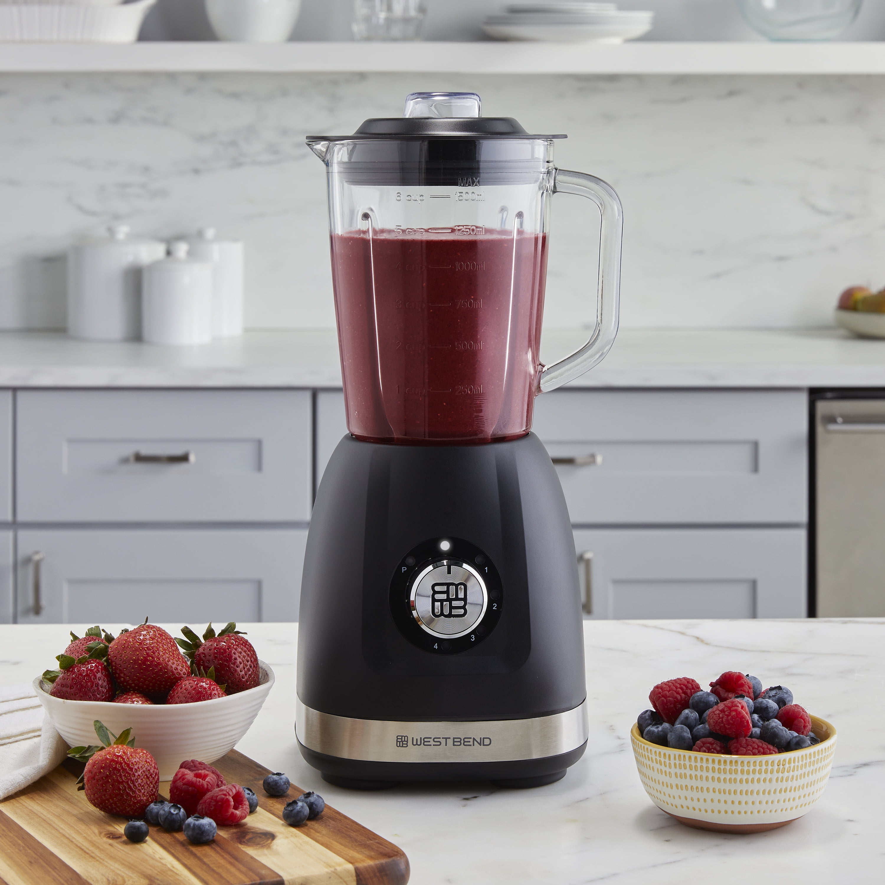 West Bend Multi-Function Blender, 48 oz Glass Jar, with Travel Cup, in Black