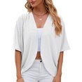 thumbnail image 2 of Pudcoco Cardigan Léger à devant Ouvert pour Femmes, Cardigan à Oeillets à Manches au Coude, Printemps Été, Doux, Décontracté, Drapé, Couvre-Maillot, 2 of 9