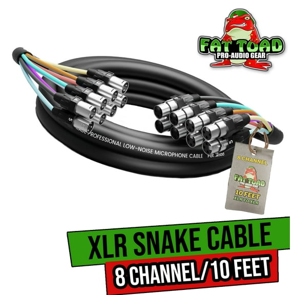 Fat Toad Snake Cable XLR Patch (8 Channels) - Studio, Stage, Live Sound Recording Multicore Cords - Pro Audio Shielded Balanced Double-Sided Microphone Wires for DJ Digital Mixers or Amplifiers