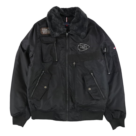 Tommy Hilfiger Mens Kansas City Chiefs Aviator Jacket, Black, Medium