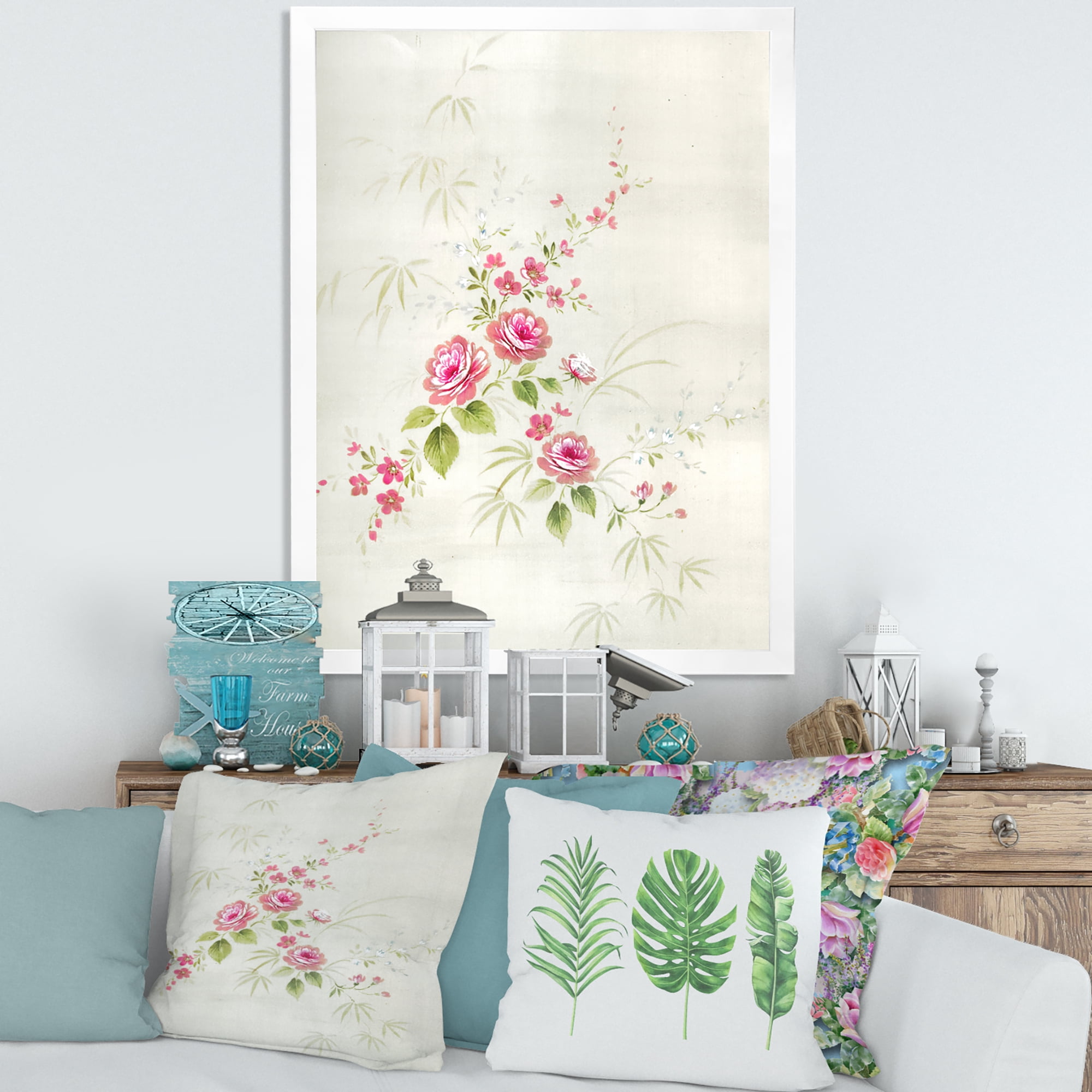 Designart 'Abstract Retro Drawing of Flowers II' Vintage Framed Art Print
