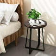 thumbnail image 3 of Side Table, Round End Table Vintage Brown Color MDF Top, Modern Coffee End Table for Living Room, Bedroom, Nightstand with Black Steel Frame for Small Spaces, 3 of 16