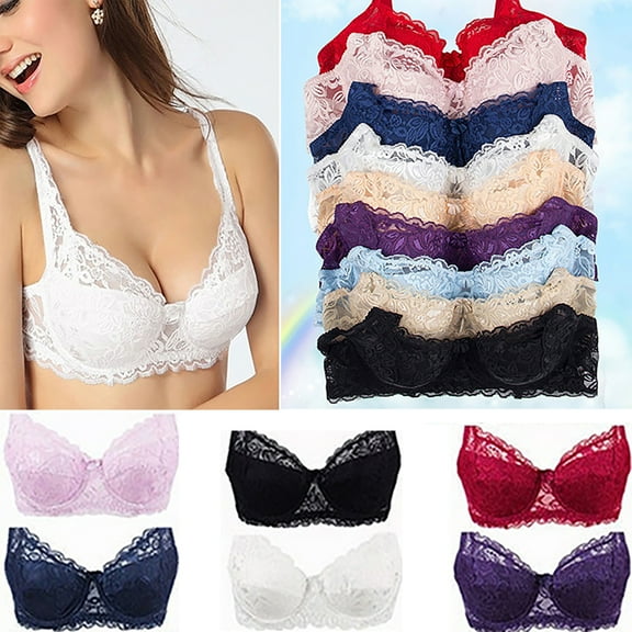 Walbest Womens Daily Wear Sexy Lace Adjustable Bra Deep V Push Up Shaping Lightly Padded Brassiere (S-XXL)