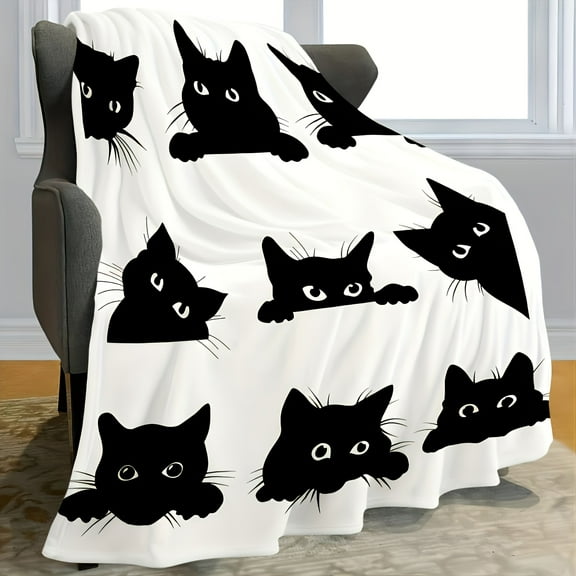 280gsm Black Cat Blanket Fluffy Blanket Air Conditioned Blanket Sofa Blanket Suitable for Home Office Outdoor Camping Travel Air Conditioned Nap Blanket