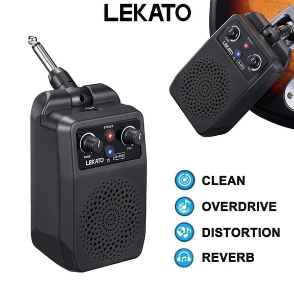 LEKATO JA-05G Mini Electric Guitar Amp 5W Portable Amp with Bluetooth, 4 Built-in Effects, Rechargeable Battery - Ideal for Practice airGuitar