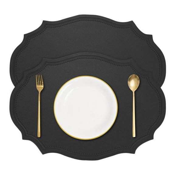 Leather Oval Placemats Set of 2, Washable Table Placemats, Black