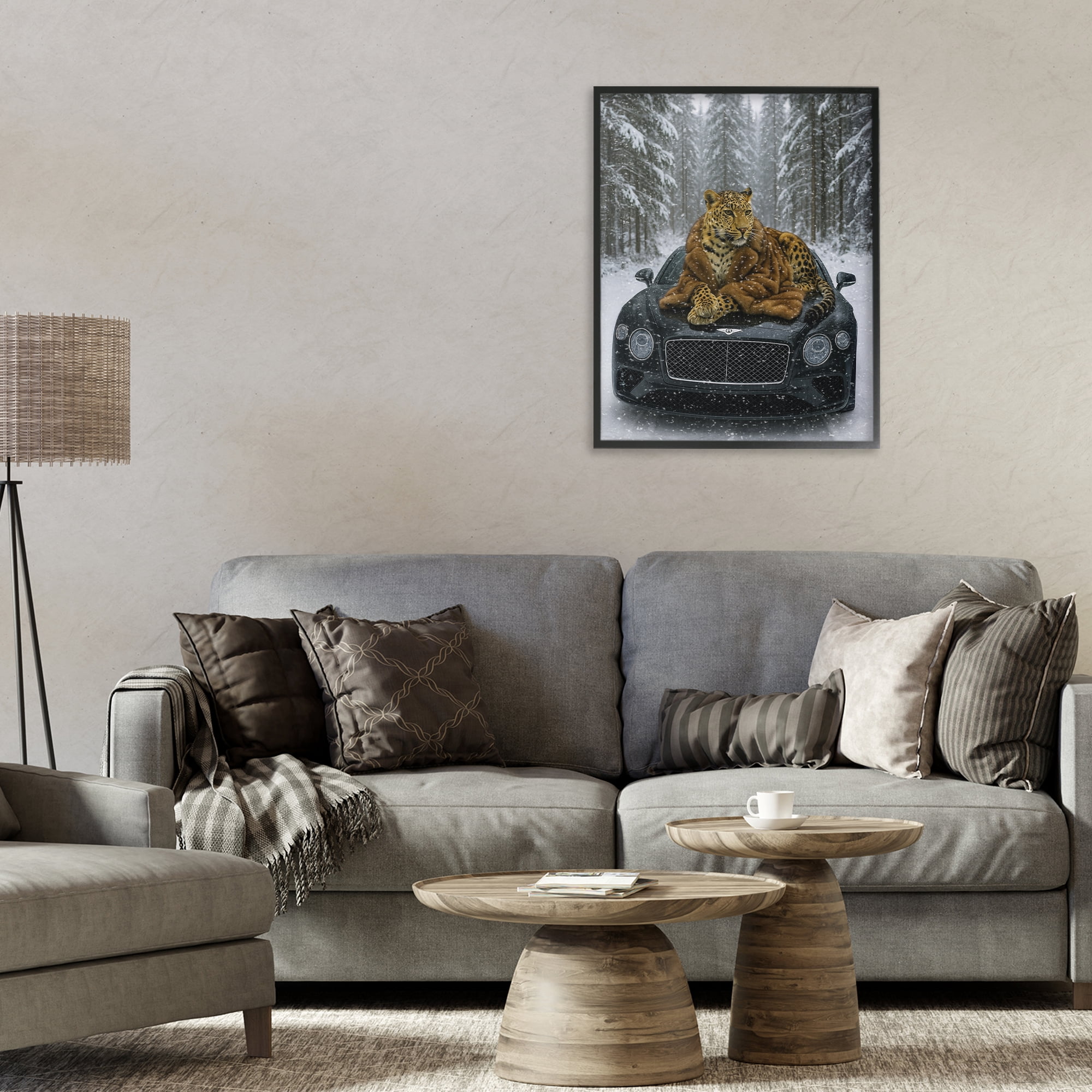 Stupell Industries Luxurious Leopard Winter Woods Black Framed Giclee Art, design by Grotto Studios