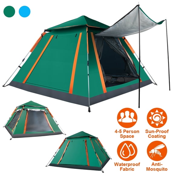 5Person Foldable Camping Tent, Waterproof Tent w/ 2 Mosquito Windows Carrying Bag