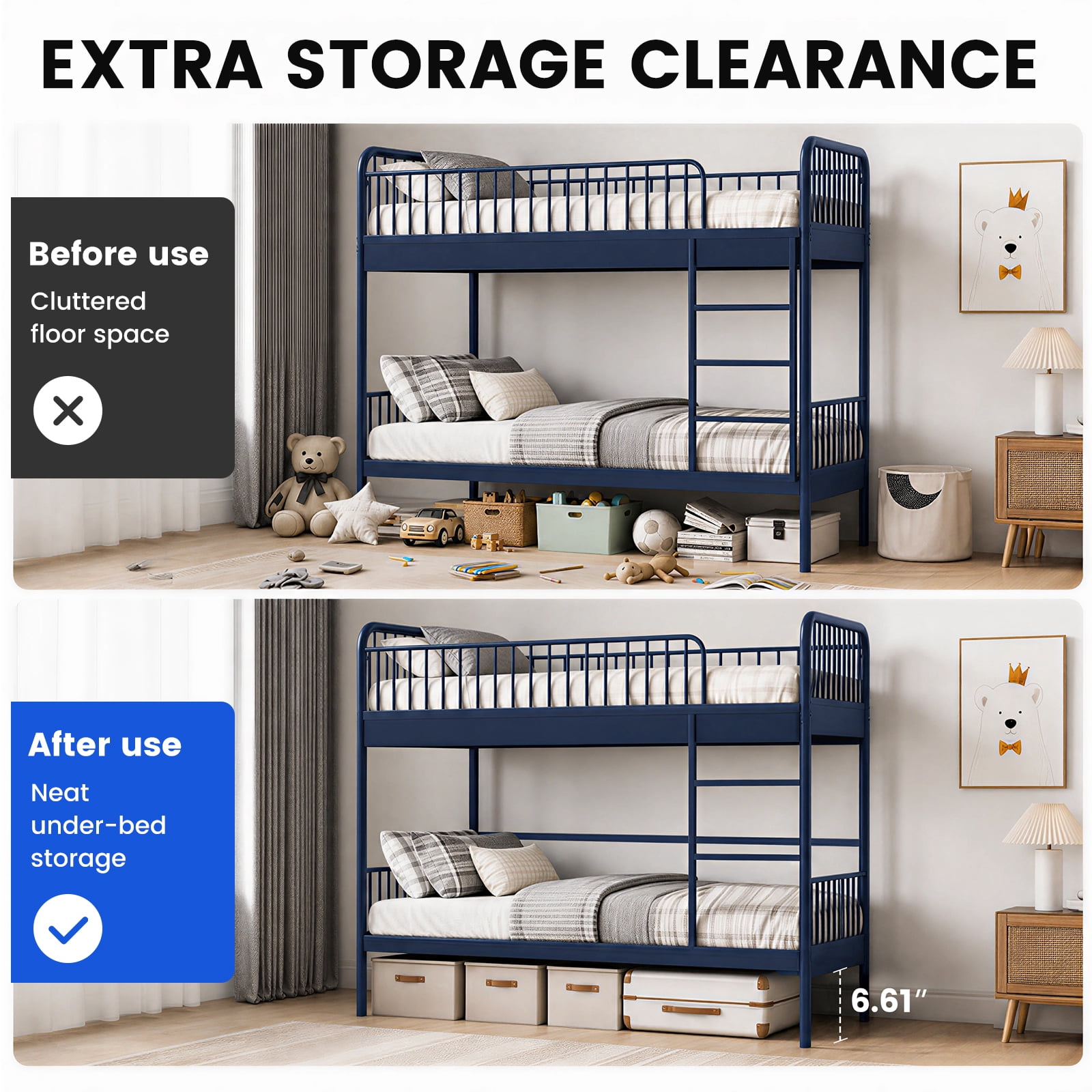 Mainstays Kids Twin-over-Twin Metal Bunk Bed, Blue