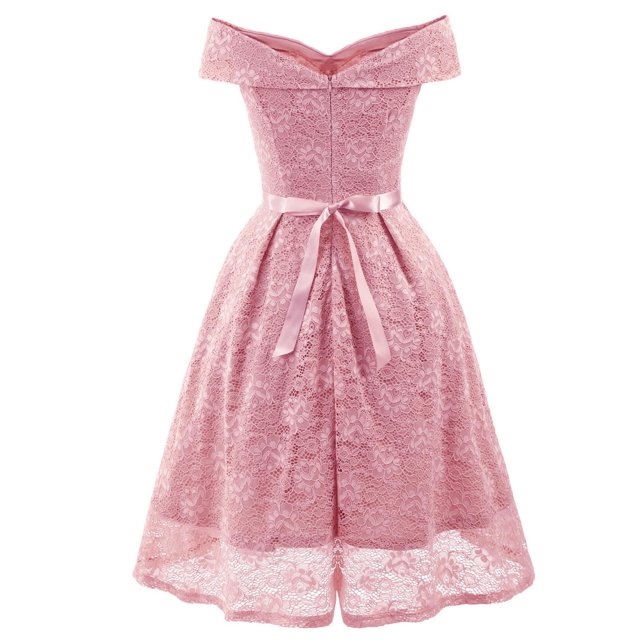 Mini vestido con hombros descubiertos y lazo para mujer con cuello en V de encaje sólido sin mangas sexy a la moda para mujer Fridja qw2570