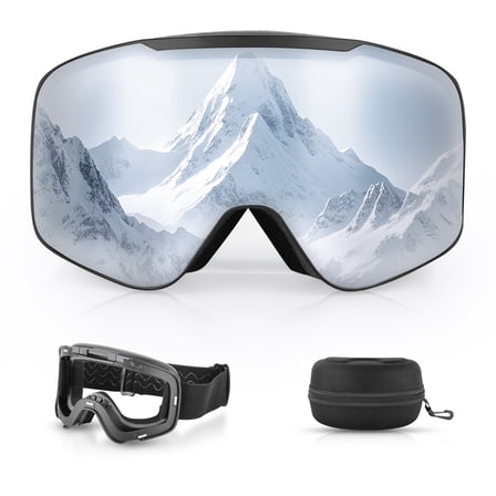 Ski Goggles With Magnetic Flip-Up Design, Double-Layer Anti-Fog Lenses, UV Protection, Adjustable Head Strap, Unisex Design, Suitable For Adult Winter Outdoor Sports