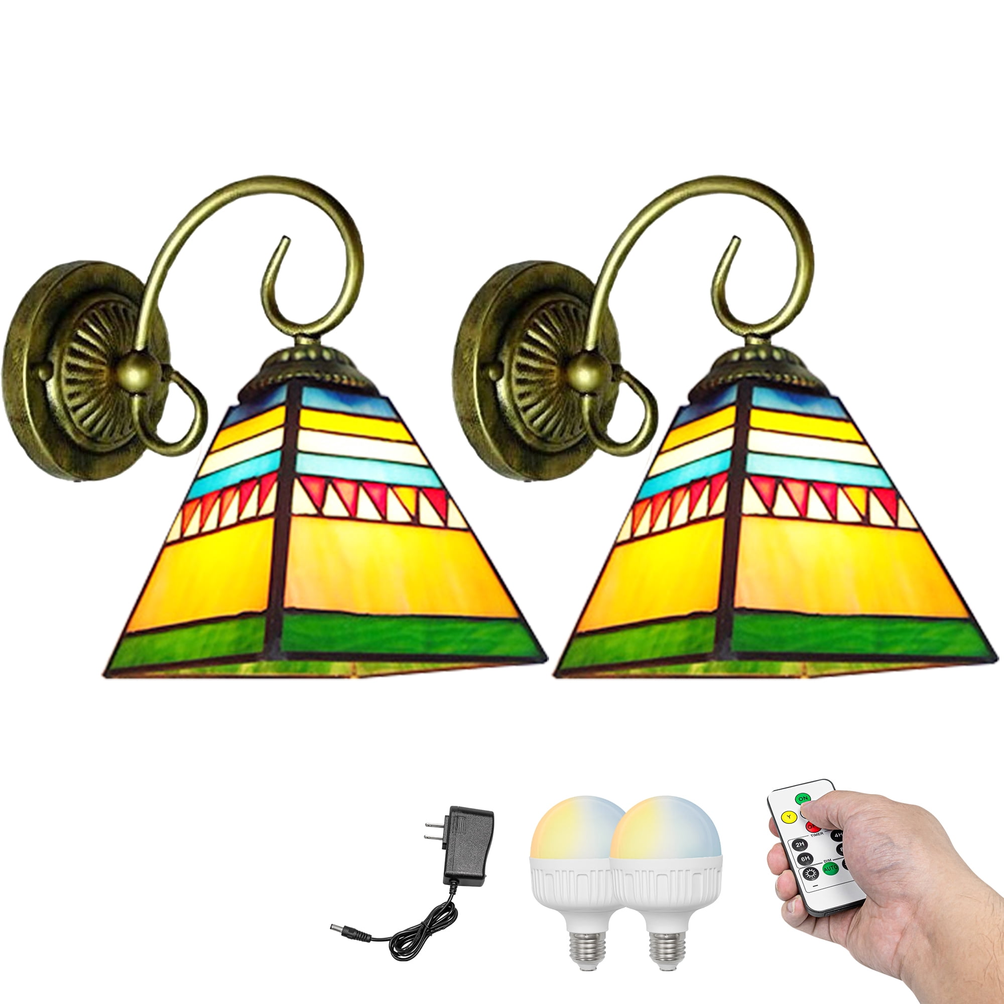 Kiven Battery Operated Wall Sconces, Tiffany Style Wall Lights with