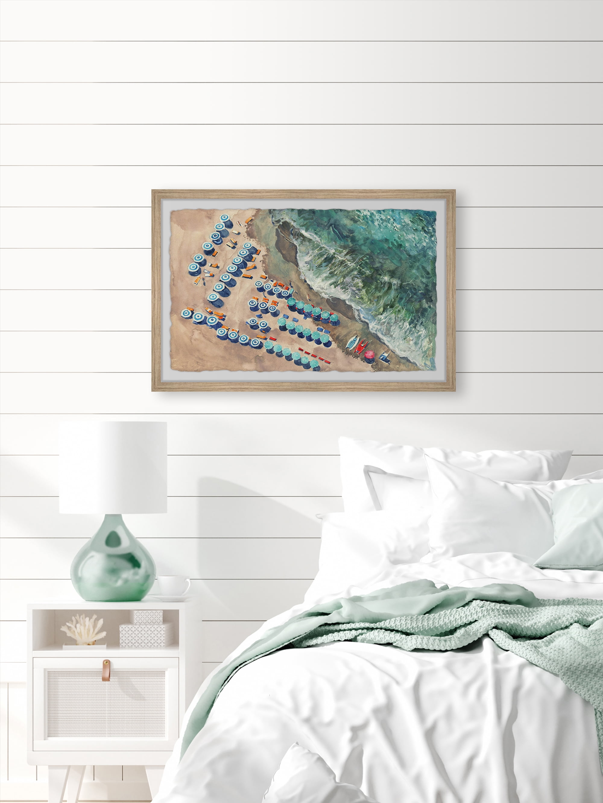 Marmont Hill Blue Beach Umbrellas Framed Wall Art, 1.50" x 18.00"