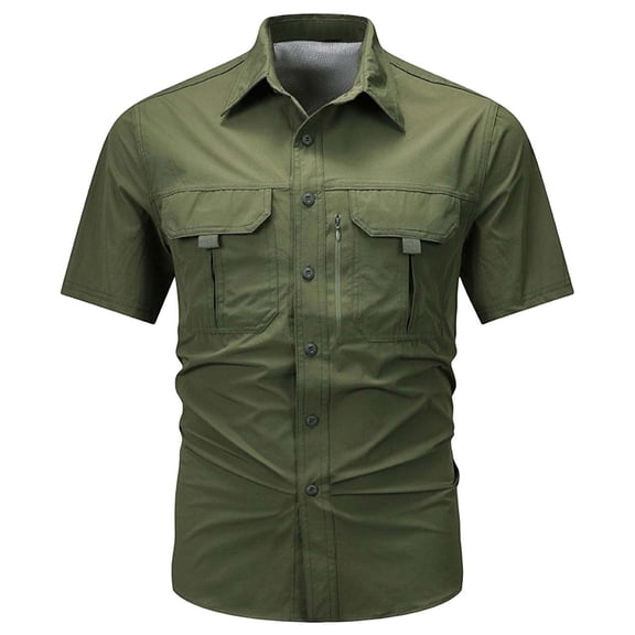 Oalirro Men's Summer Short Sleeve Breathable Tactical Work Shirt Outdoor Quick Dry Multi Pocket Camping Cargo Shirts