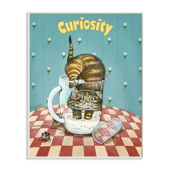 Stupell Industries Curiosity Funny Cat Cartoon Pet Design Wall Plaque by Gary Patterson