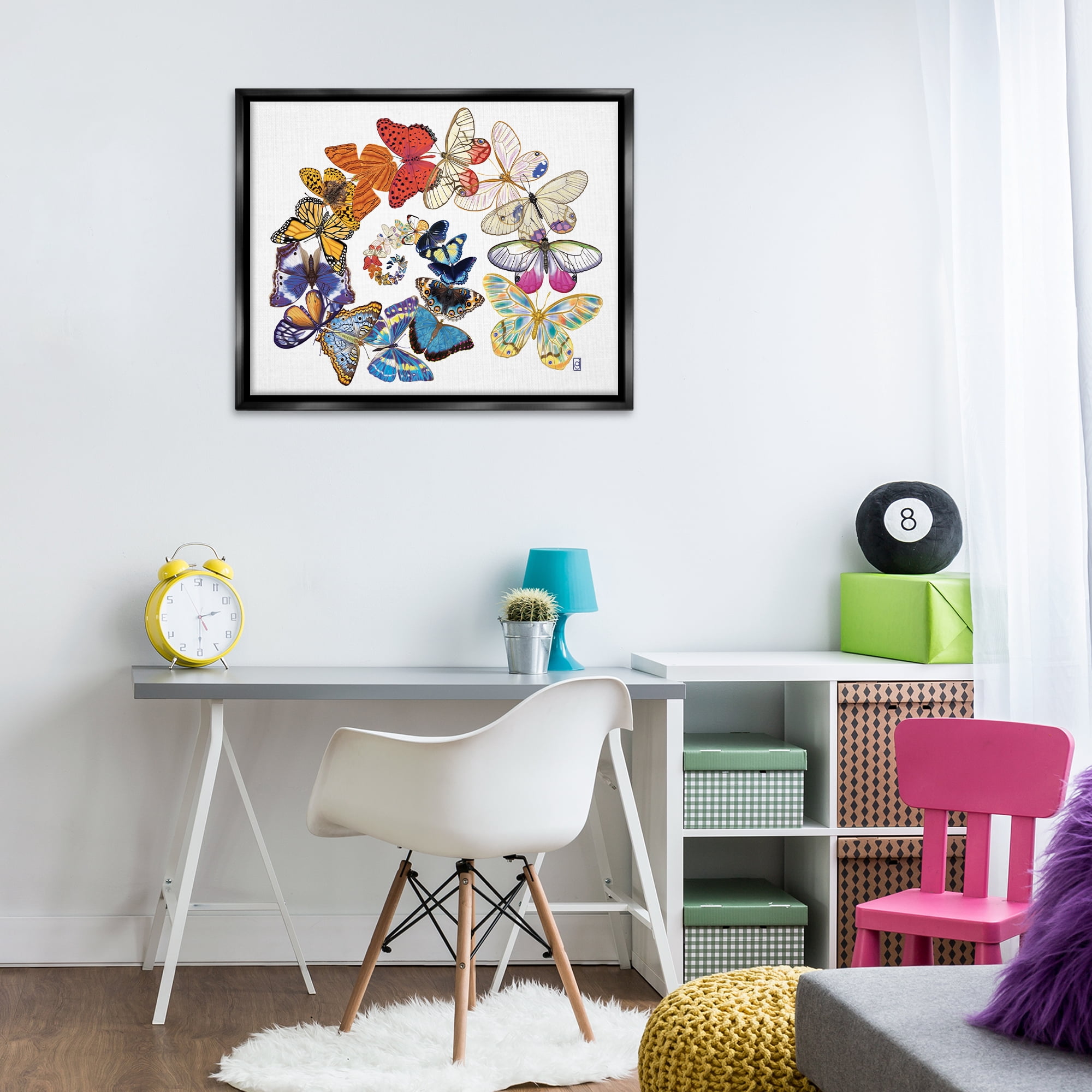 Stupell Industries Flying Butterfly Spiral Animals Painting Black Floater Framed Canvas Art Print Wall Art, 31 x 25