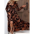 thumbnail image 4 of Women Casual Round Neck Puff Long Sleeve A Line Flowy Swing Long Maxi Dress Mixed Color S, 4 of 9