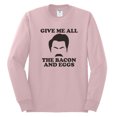 thumbnail image 2 of Parks and Recreations Give Me All The Bacon and Eggs Pop Male Long Sleeve Shirt, Light Pink, Small, 2 of 3